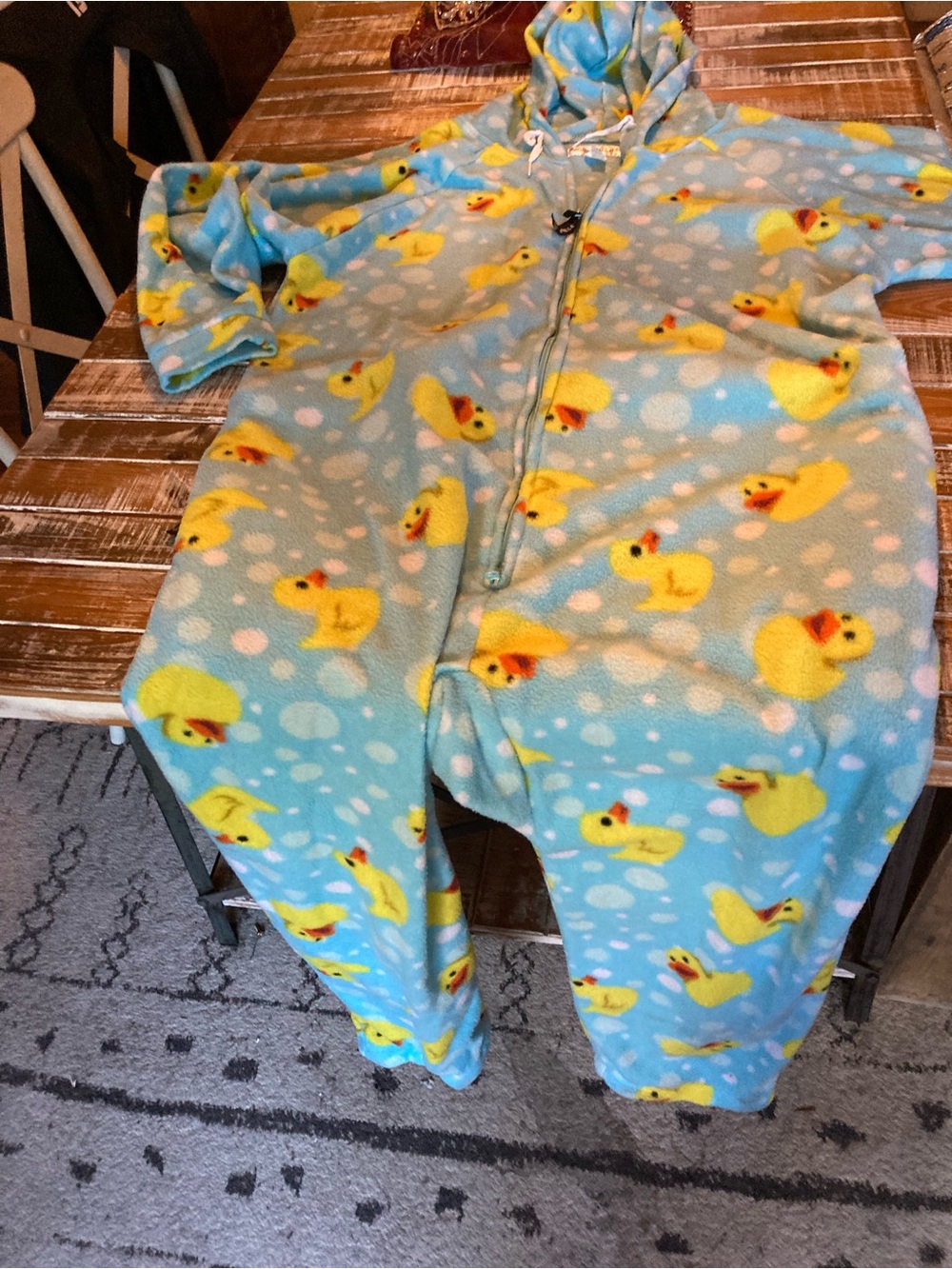 Forever Lazy Blue Hooded Fleece Onesie with Yellow Duck Detail